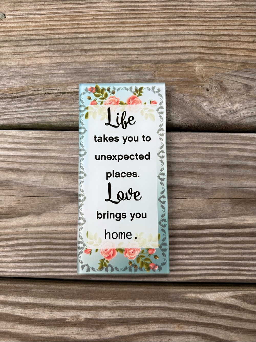 Floral Glass Tabletop Decor Sign